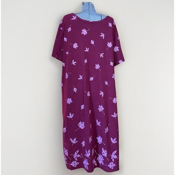 Y2K M. Mac Cotton Dress Maroon Pink Leaf Print 1X Vermont Country Store Comfy - Picture 2 of 8